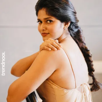 Haritha Harigovindan beige satin slip dress