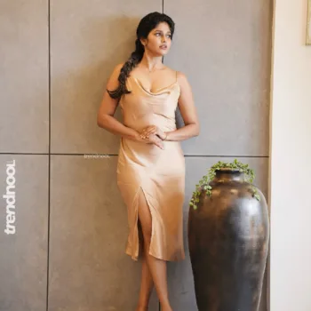 Haritha Harigovindan beige satin slip dress
