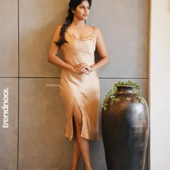 Haritha Harigovindan beige satin slip dress