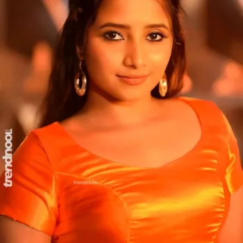 Krishna Shilpa orange satin crop top