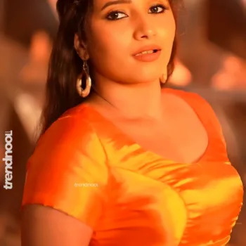 Krishna Shilpa orange satin crop top