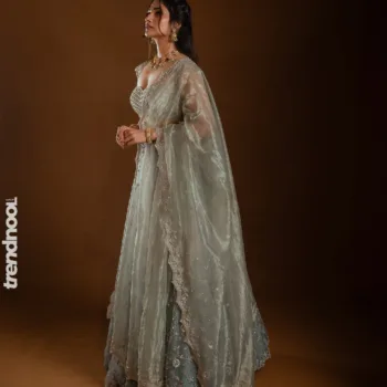 Losliya Mariyanesan Silver Embroidered Lehenga
