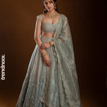 Losliya Mariyanesan Silver Embroidered Lehenga