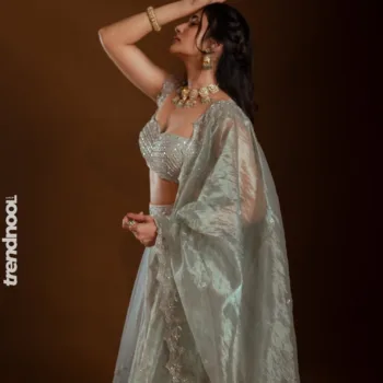 Losliya Mariyanesan Silver Embroidered Lehenga