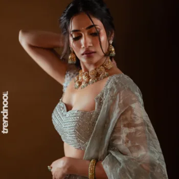 Losliya Mariyanesan Silver Embroidered Lehenga