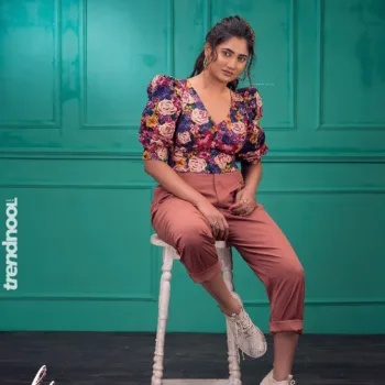 Losliya Mariyanesan Floral Shirt with Rust Pants