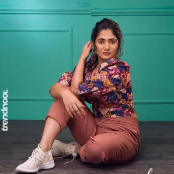 Losliya Mariyanesan Floral Shirt with Rust Pants