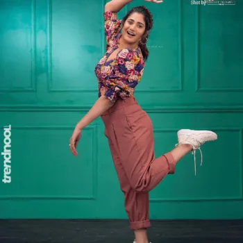 Losliya Mariyanesan Floral Shirt with Rust Pants