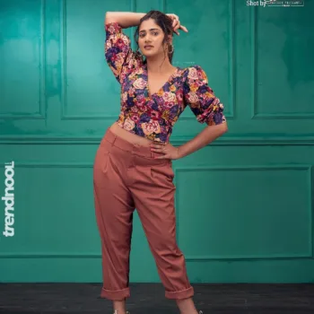 Losliya Mariyanesan Floral Shirt with Rust Pants