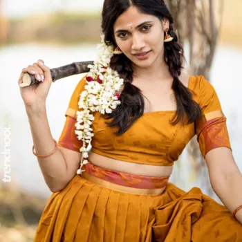 Losliya Mariyanesan mustard skirt blouse