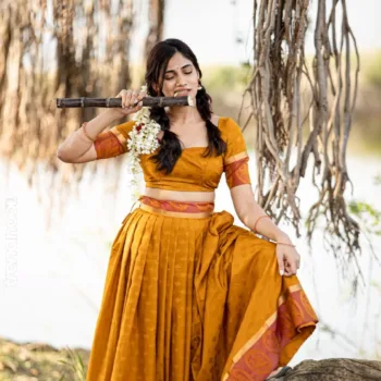 Losliya Mariyanesan mustard skirt blouse