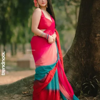 Mumtahina Jahan pink and teal chiffon saree