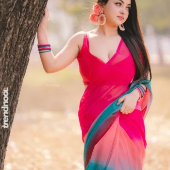 Mumtahina Jahan pink and teal chiffon saree