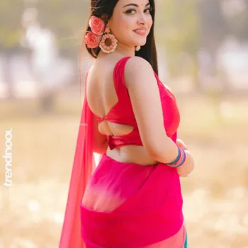 Mumtahina Jahan pink and teal chiffon saree