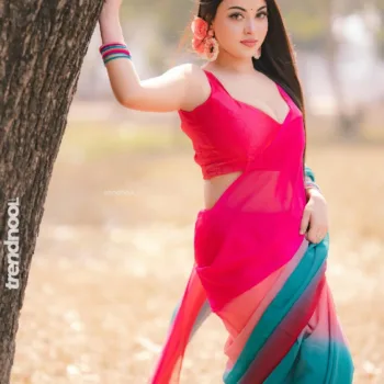 Mumtahina Jahan pink and teal chiffon saree