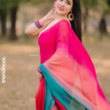 Mumtahina Jahan pink and teal chiffon saree