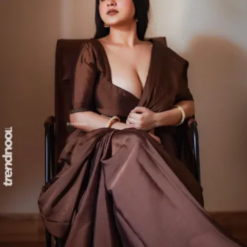 Mumtahina Jahan brown satin saree