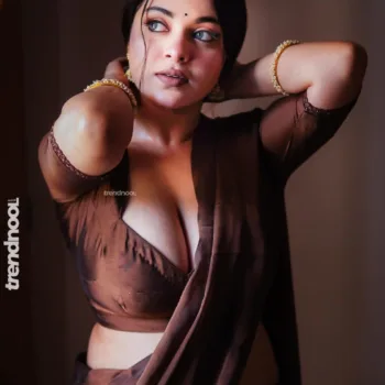 Mumtahina Jahan brown satin saree