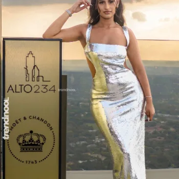 Netanya Vather silver sequin evening gown