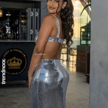 Netanya Vather silver sequin evening gown