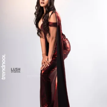 Dasuni Senethma red sequin saree