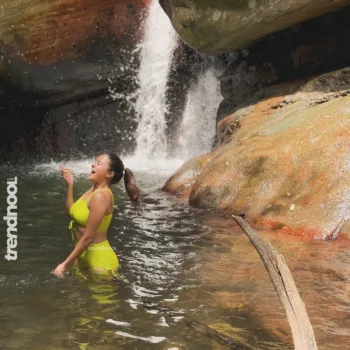 Dinakshie Priyasad neon green swimsuit