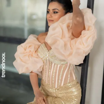 Dinakshie Priyasad gold sequin ruffle gown