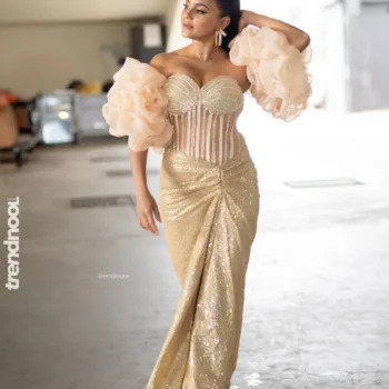 Dinakshie Priyasad gold sequin ruffle gown