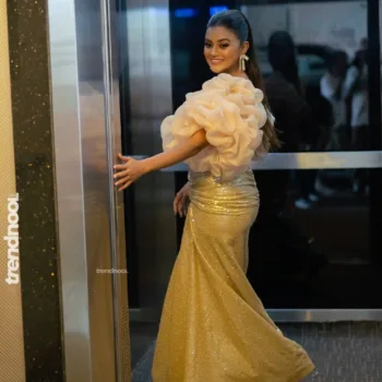 Dinakshie Priyasad gold sequin ruffle gown