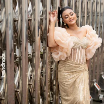 Dinakshie Priyasad gold sequin ruffle gown