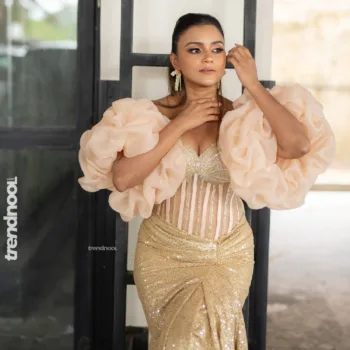 Dinakshie Priyasad gold sequin ruffle gown