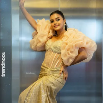 Dinakshie Priyasad gold sequin ruffle gown