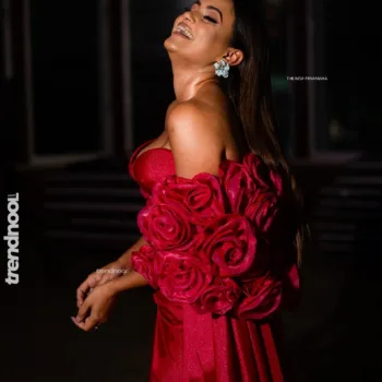 Dinakshie Priyasad red rose sleeve gown
