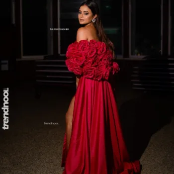 Dinakshie Priyasad red rose sleeve gown