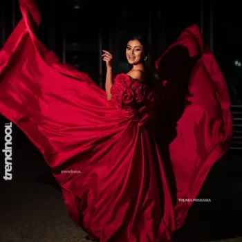 Dinakshie Priyasad red rose sleeve gown