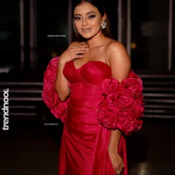 Dinakshie Priyasad red rose sleeve gown