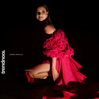 Dinakshie Priyasad red rose sleeve gown