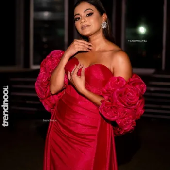 Dinakshie Priyasad red rose sleeve gown