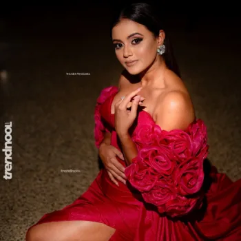 Dinakshie Priyasad red rose sleeve gown