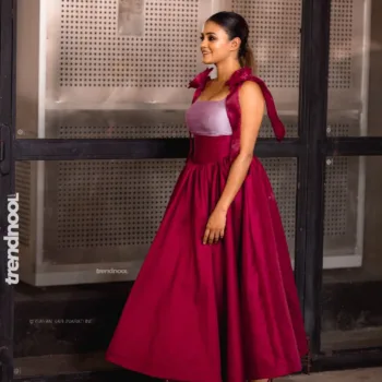 Dinakshie Priyasad pink shoulder-bow gown