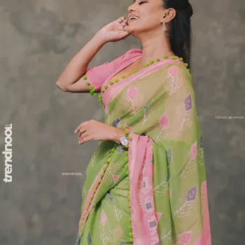 Dinakshie Priyasad green and pink cotton saree