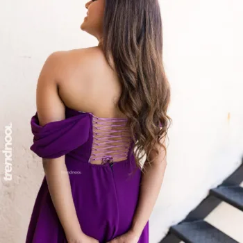 Dinakshie Priyasad purple off-shoulder gown