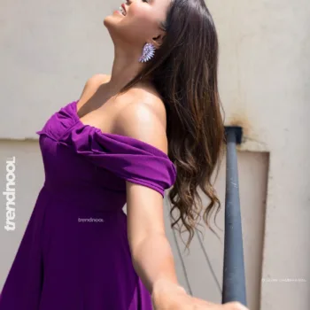 Dinakshie Priyasad purple off-shoulder gown