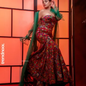 Nadeesha Hemamali red printed fishtail gown