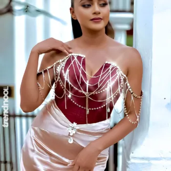 Dinakshie Priyasad rose gold satin gown