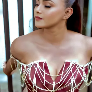 Dinakshie Priyasad rose gold satin gown