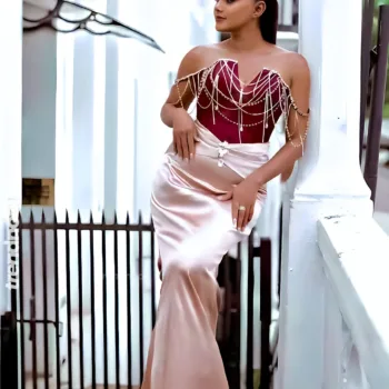 Dinakshie Priyasad rose gold satin gown
