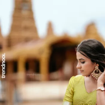 Ajitha Chandrasekaran green anarkali with red dupatta