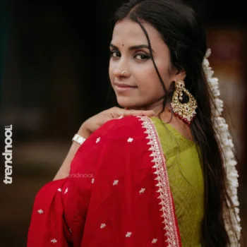 Ajitha Chandrasekaran green anarkali with red dupatta