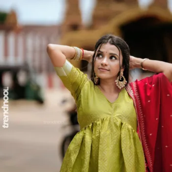 Ajitha Chandrasekaran green anarkali with red dupatta